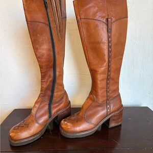 Stylish Tan Leather Over the Knee Boots